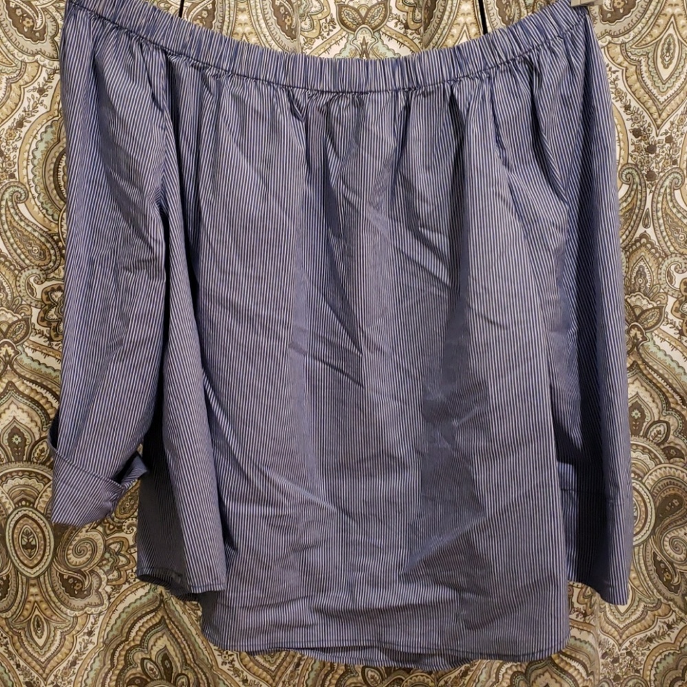 B2G1 Blue and white striped off the shoulder top.